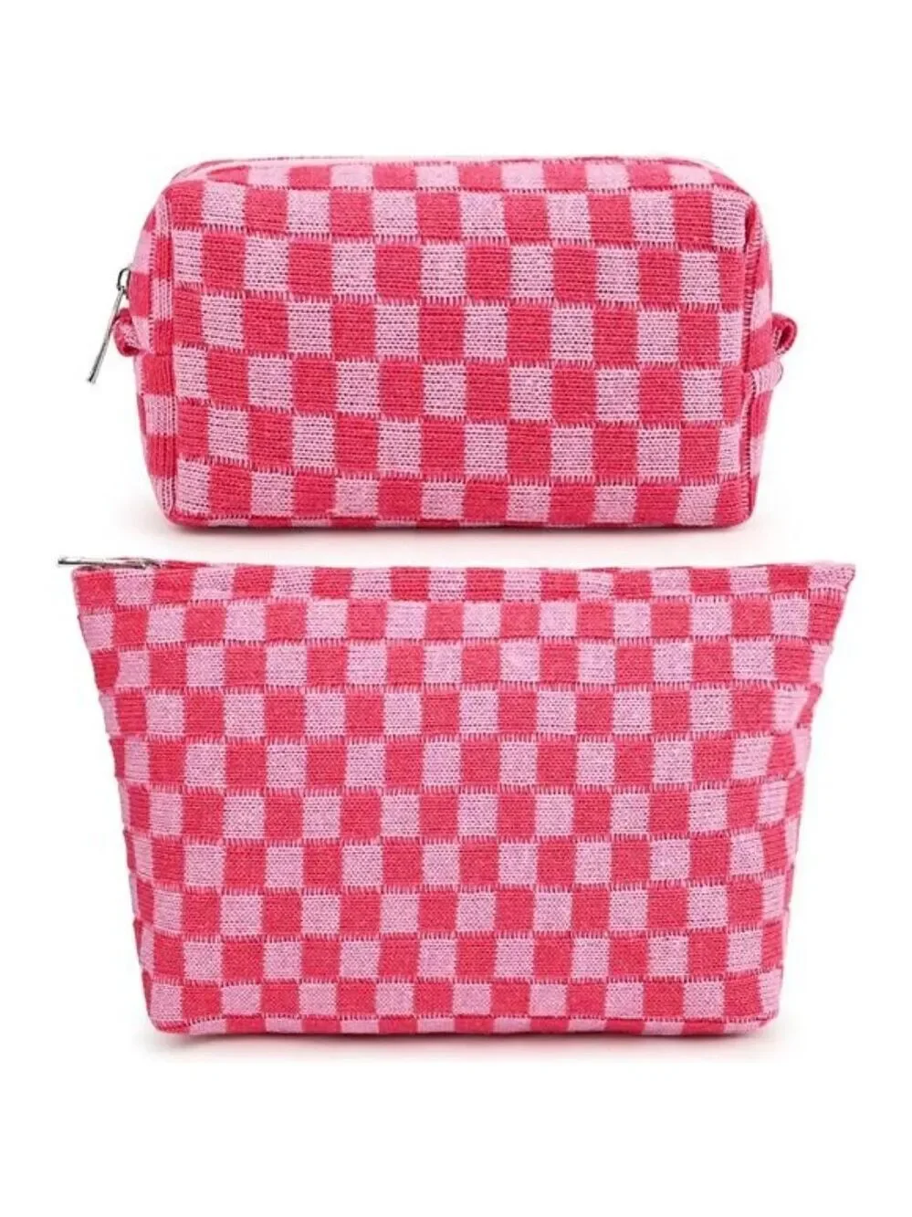 2 Pieces Makeup Bag Large Checkered Cosmetic Bags Travel Toiletry Organizer Set
